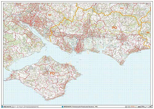 Portsmouth Wandkarte, Postleitzahl, kunststoffbeschichtet von XYZ Maps