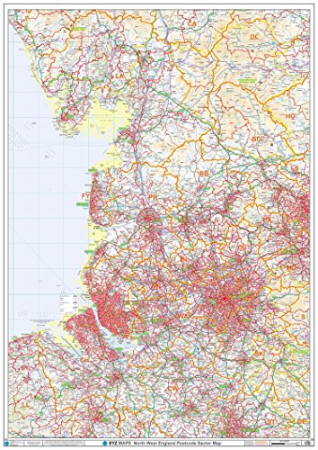 Postleitzahl Sektorkarte – (S12) – Nordwesten England – Wandkarte mit Kunststoff beschichtet 2A (119 x 168 cm) von XYZ Maps