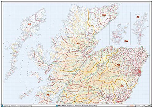 Postleitzahl Sektorkarte – (S19) – Highlands & Inseln – Wandkarte, kunststoffbeschichtet von XYZ Maps