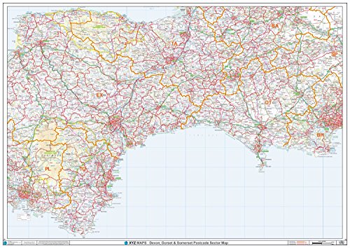 Postleitzahl Sektorkarte – (S2) – Devon, Dorset & Somerset – Wandkarte, kunststoffbeschichtet von XYZ Maps