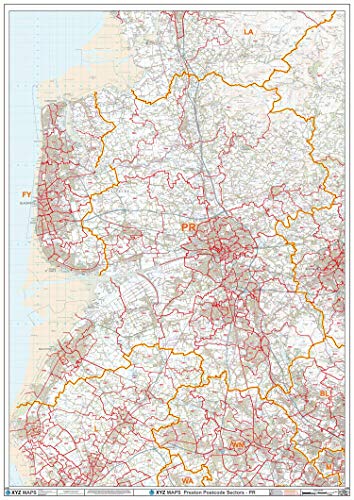 Preston Wandkarte, Postleitzahl, kunststoffbeschichtet von XYZ Maps