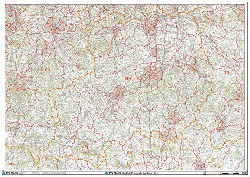 Redhill – RH – Postleitzahl-Wandkarte, kunststoffbeschichtet von XYZ Maps