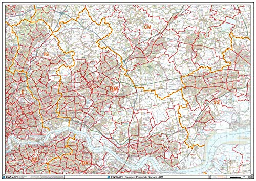 Romford – RM – Postleitzahl-Wandkarte, 2 A, kunststoffbeschichtet, 119 x 168 cm von XYZ Maps