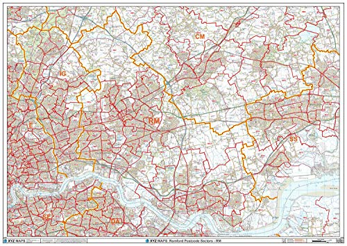 Romford – RM – Postleitzahl-Wandkarte, kunststoffbeschichtet von XYZ Maps