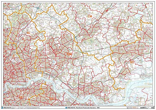 Romford – RM – Postleitzahl Wandkarte – Papier von XYZ Maps