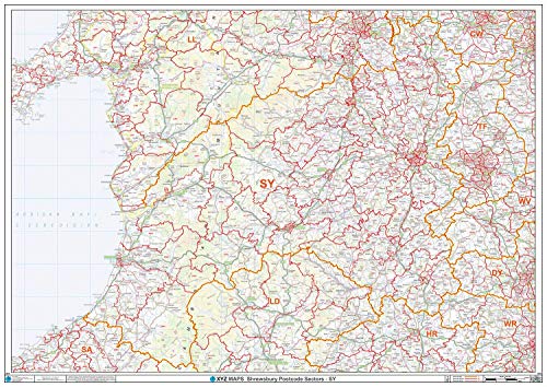 Shrewsbury – SY – Postleitzahl-Wandkarte, kunststoffbeschichtet von XYZ Maps