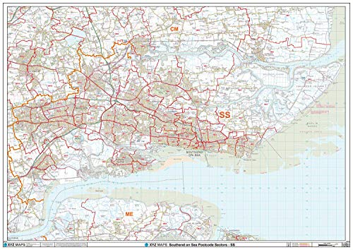Southend on Sea – SS – Postleitzahl Wandkarte – kunststoffbeschichtet von XYZ Maps