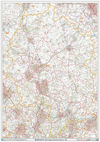 Stevenage – SG – Postleitzahl-Wandkarte, kunststoffbeschichtet von XYZ Maps
