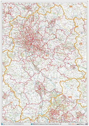 Stoke-on-Trent ST-Postleitzahl-Wandkarte, kunststoffbeschichtet von XYZ Maps