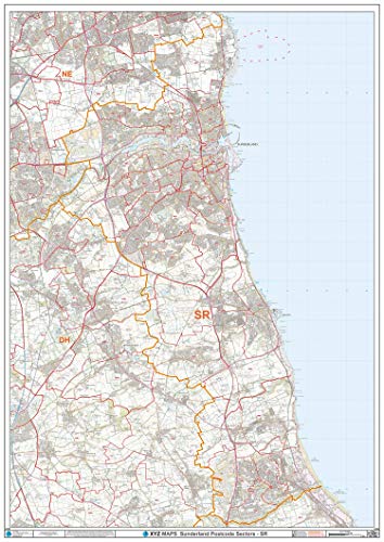 Sunderland SR Wandkarte, Postleitzahl, kunststoffbeschichtet von XYZ Maps
