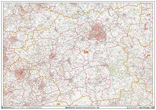 Swindon – SN – Postleitzahl-Wandkarte, kunststoffbeschichtet von XYZ Maps