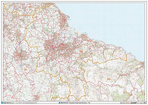 Teesside TS Wandkarte, Postleitzahl, 2A, kunststoffbeschichtet, 119 x 168 cm von XYZ Maps