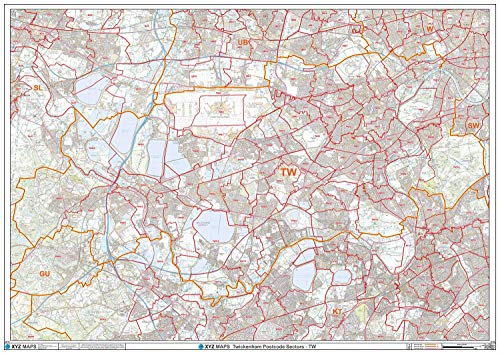 Twickenham – TW – Postleitzahl-Wandkarte, 2A, kunststoffbeschichtet, 119 x 168 cm von XYZ Maps