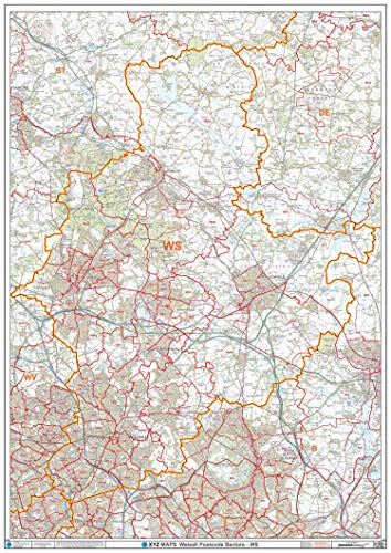 Walsall WS-Postleitzahl-Wandkarte, Papier von XYZ Maps