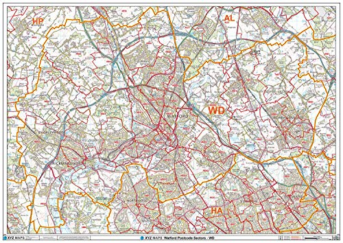 Watford – WD – Postleitzahl Wandkarte – Papier von XYZ Maps