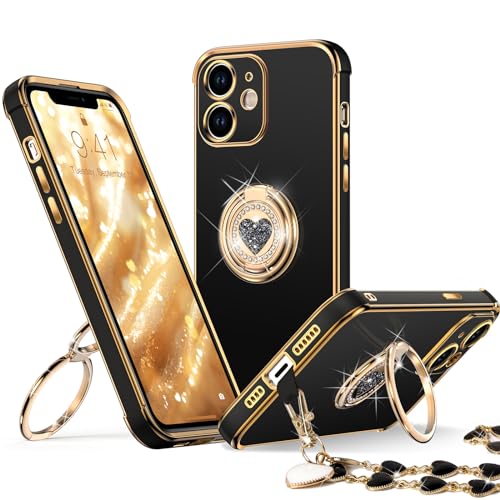 XYZ Schutzhülle für iPhone 12 mit Ständer, Handyhülle mit Doppelring-Kickständer, Frauen Mädchen Bling Luxus Schutzhülle Herz für iPhone 12, Schwarz XYZ Schutzhülle für iPhone 12 mit Ständer, Handyhülle mit Doppelring-Kickständer, Frauen Mädchen Bling Luxus Schutzhülle Herz für iPhone 12, Schwarz von XYZ