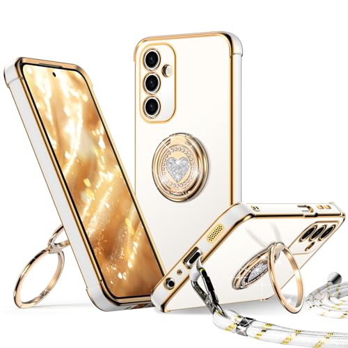 XYZ für Samsung Galaxy A15 Hülle mit Band, Herz Doppelring Ständer HandyHülle Handykette Frauen Mädchen Dünn Stoßfeste Anti-Kratzt SchutzHülle für Samsung A15 4G/5G Case, Weiß XYZ für Samsung Galaxy A15 Hülle mit Band, Herz Doppelring Ständer HandyHülle Handykette Frauen Mädchen Dünn Stoßfeste Anti-Kratzt SchutzHülle für Samsung A15 4G/5G Case, Weiß von XYZ