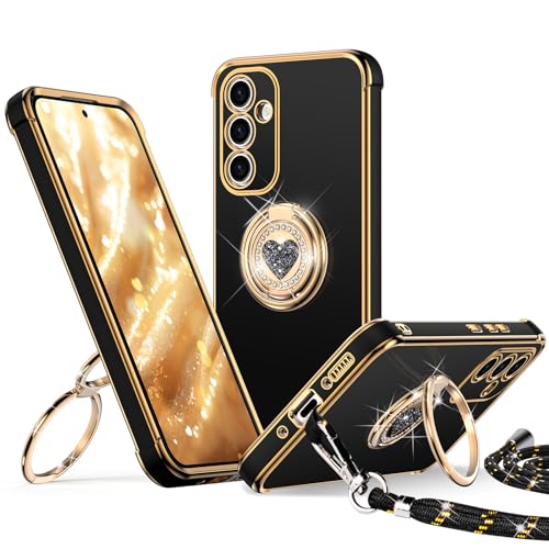 XYZ für Samsung Galaxy A54 5G Hülle mit Band, Herz Doppelring Ständer HandyHülle Handykette Frauen Mädchen Dünn Stoßfeste Anti-Kratzt SchutzHülle für Samsung A54 5G Case, Schwarz XYZ für Samsung Galaxy A54 5G Hülle mit Band, Herz Doppelring Ständer HandyHülle Handykette Frauen Mädchen Dünn Stoßfeste Anti-Kratzt SchutzHülle für Samsung A54 5G Case, Schwarz von XYZ
