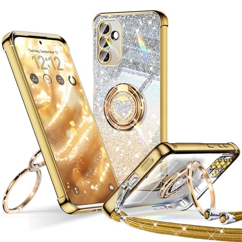 XYZ für Samsung Galaxy A54 5G Hülle mit Band, Herzen Doppelring Ständer Luxus Glitzer HandyHülle Kameraschutz, Frauen Stoßfest Elektroplattiert Soft TPU SchutzHülle Clear Samsung A54 5G Case,Gold XYZ für Samsung Galaxy A54 5G Hülle mit Band, Herzen Doppelring Ständer Luxus Glitzer HandyHülle Kameraschutz, Frauen Stoßfest Elektroplattiert Soft TPU SchutzHülle Clear Samsung A54 5G Case,Gold von XYZ