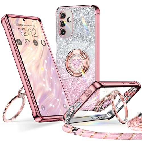 XYZ für Samsung Galaxy A54 5G Hülle mit Band, Herzen Doppelring Ständer Luxus Glitzer HandyHülle Kameraschutz, Frauen Stoßfest Elektroplattiert Soft TPU SchutzHülle Clear Samsung A54 5G Case, Roségold XYZ für Samsung Galaxy A54 5G Hülle mit Band, Herzen Doppelring Ständer Luxus Glitzer HandyHülle Kameraschutz, Frauen Stoßfest Elektroplattiert Soft TPU SchutzHülle Clear Samsung A54 5G Case, Roségold von XYZ