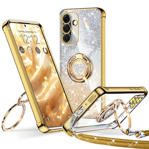 XYZ für Samsung Galaxy A56 5G Hülle mit Band, Herzen Doppelring Ständer Luxus Glitzer HandyHülle Kameraschutz, Frauen Stoßfest Elektroplattiert Soft TPU SchutzHülle Clear Samsung A56 5G Case,Gold XYZ für Samsung Galaxy A56 5G Hülle mit Band, Herzen Doppelring Ständer Luxus Glitzer HandyHülle Kameraschutz, Frauen Stoßfest Elektroplattiert Soft TPU SchutzHülle Clear Samsung A56 5G Case,Gold von XYZ