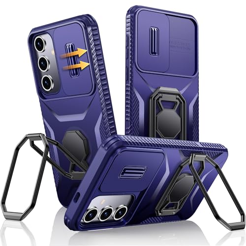 XYZ für Samsung Galaxy S23 FE Hülle mit Schiebekamera Abdeckung, Handyhülle Doppelring Ständer, Schwerlast Stoßfestes Robustes Stoßfänger SchutzHülle Samsung S23 FE Case - Blau von XYZ