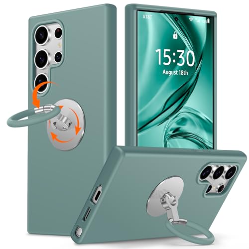 XYZ für Samsung Galaxy S24 Ultra Hülle mit Ständer, flüssiges Silikon Handyhülle mit Drehbarer Weich Silikon Ring, Stoßfeste Schutzhülle für Samsung S24 Ultra Case, Grün XYZ für Samsung Galaxy S24 Ultra Hülle mit Ständer, flüssiges Silikon Handyhülle mit Drehbarer Weich Silikon Ring, Stoßfeste Schutzhülle für Samsung S24 Ultra Case, Grün von XYZ