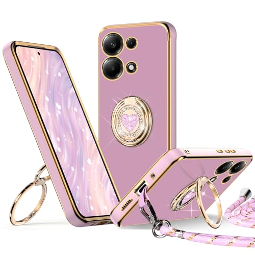 XYZ für Xiaomi Redmi Note 13 Pro 5G Hülle mit Band, Herz Doppelring Ständer HandyHülle Handykette Frauen Mädchen Dünn Stoßfeste Anti-Kratzt SchutzHülle für Redmi Note 13 Pro 5G Case, Lila von XYZ