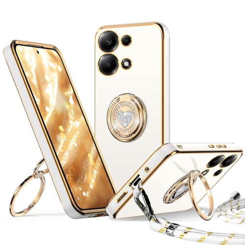 XYZ für Xiaomi Redmi Note 13 Pro 5G Hülle mit Band, Herzen Doppelring Ständer HandyHülle Handykette Frauen Mädchen Dünn Stoßfeste Anti-Kratzt SchutzHülle für Redmi Note 13 Pro 5G Case - Weiß von XYZ