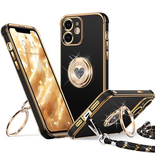 XYZ für iPhone 11 Hülle mit Band, Herz Doppelring Ständer HandyHülle Handykette Frauen Mädchen Dünn Stoßfeste Anti-Kratzt SchutzHülle für iPhone 11 Case, Schwarz XYZ für iPhone 11 Hülle mit Band, Herz Doppelring Ständer HandyHülle Handykette Frauen Mädchen Dünn Stoßfeste Anti-Kratzt SchutzHülle für iPhone 11 Case, Schwarz von XYZ