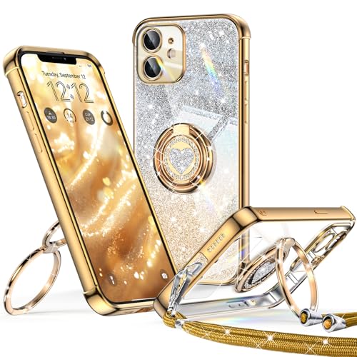 XYZ für iPhone 11 Hülle mit Band, Herzen Doppelring Ständer Luxus Glitzer HandyHülle Kameraschutz, Frauen Stoßfest Elektroplattiert Soft TPU SchutzHülle Clear iPhone 11 Case - Gold XYZ für iPhone 11 Hülle mit Band, Herzen Doppelring Ständer Luxus Glitzer HandyHülle Kameraschutz, Frauen Stoßfest Elektroplattiert Soft TPU SchutzHülle Clear iPhone 11 Case - Gold von XYZ