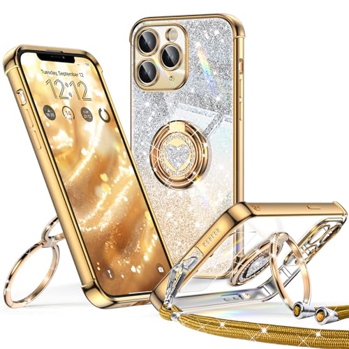 XYZ für iPhone 11 Pro Hülle mit Band, Herzen Doppelring Ständer Luxus Glitzer HandyHülle Kameraschutz, Frauen Stoßfest Elektroplattiert Soft TPU SchutzHülle Clear iPhone 11 Pro Case, Gold XYZ für iPhone 11 Pro Hülle mit Band, Herzen Doppelring Ständer Luxus Glitzer HandyHülle Kameraschutz, Frauen Stoßfest Elektroplattiert Soft TPU SchutzHülle Clear iPhone 11 Pro Case, Gold von XYZ