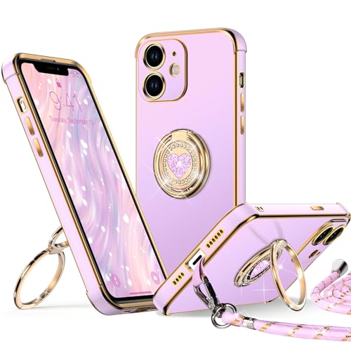 XYZ für iPhone 12 Hülle mit Band, Herz Doppelring Ständer HandyHülle Handykette Frauen Mädchen Dünn Stoßfeste Anti-Kratzt SchutzHülle für iPhone 12 Case, Lila XYZ für iPhone 12 Hülle mit Band, Herz Doppelring Ständer HandyHülle Handykette Frauen Mädchen Dünn Stoßfeste Anti-Kratzt SchutzHülle für iPhone 12 Case, Lila von XYZ