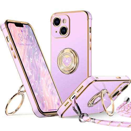 XYZ für iPhone 13 Hülle mit Band, Herz Doppelring Ständer HandyHülle Handykette Frauen Mädchen Dünn Stoßfeste Anti-Kratzt SchutzHülle für iPhone 13 Case, Lila XYZ für iPhone 13 Hülle mit Band, Herz Doppelring Ständer HandyHülle Handykette Frauen Mädchen Dünn Stoßfeste Anti-Kratzt SchutzHülle für iPhone 13 Case, Lila von XYZ