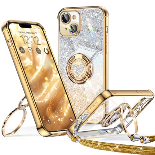XYZ für iPhone 13 Hülle mit Band, Herzen Doppelring Ständer Luxus Glitzer HandyHülle Kameraschutz, Frauen Stoßfest Elektroplattiert Soft TPU SchutzHülle Clear iPhone 13 Case - Gold XYZ für iPhone 13 Hülle mit Band, Herzen Doppelring Ständer Luxus Glitzer HandyHülle Kameraschutz, Frauen Stoßfest Elektroplattiert Soft TPU SchutzHülle Clear iPhone 13 Case - Gold von XYZ