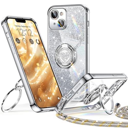 XYZ für iPhone 13 Hülle mit Band, Herzen Doppelring Ständer Luxus Glitzer HandyHülle Kameraschutz, Frauen Stoßfest Elektroplattiert Soft TPU SchutzHülle Clear iPhone 13 Case - Silber XYZ für iPhone 13 Hülle mit Band, Herzen Doppelring Ständer Luxus Glitzer HandyHülle Kameraschutz, Frauen Stoßfest Elektroplattiert Soft TPU SchutzHülle Clear iPhone 13 Case - Silber von XYZ