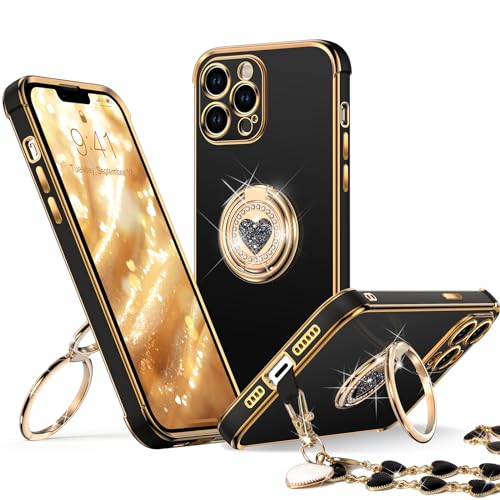 XYZ für iPhone 13 Pro Hülle mit Band, Herz Doppelring Ständer HandyHülle Handykette Frauen Mädchen Dünn Stoßfeste Anti-Kratzt SchutzHülle für iPhone 13 Pro Case, Schwarz XYZ für iPhone 13 Pro Hülle mit Band, Herz Doppelring Ständer HandyHülle Handykette Frauen Mädchen Dünn Stoßfeste Anti-Kratzt SchutzHülle für iPhone 13 Pro Case, Schwarz von XYZ