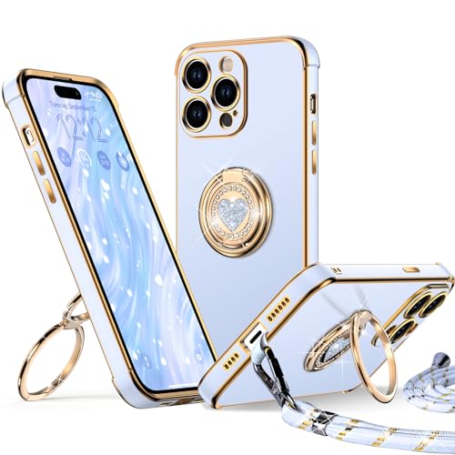 XYZ für iPhone 14 Pro Hülle mit Band, Herz Doppelring Ständer HandyHülle Handykette Frauen Mädchen Dünn Stoßfeste Anti-Kratzt SchutzHülle für iPhone 14 Pro Case, Blau XYZ für iPhone 14 Pro Hülle mit Band, Herz Doppelring Ständer HandyHülle Handykette Frauen Mädchen Dünn Stoßfeste Anti-Kratzt SchutzHülle für iPhone 14 Pro Case, Blau von XYZ