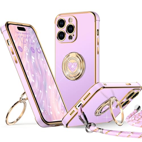 XYZ für iPhone 14 Pro Max Hülle mit Band, Herz Doppelring Ständer HandyHülle Handykette Frauen Mädchen Dünn Stoßfeste Anti-Kratzt SchutzHülle für iPhone 14 Pro Max Case, Lila XYZ für iPhone 14 Pro Max Hülle mit Band, Herz Doppelring Ständer HandyHülle Handykette Frauen Mädchen Dünn Stoßfeste Anti-Kratzt SchutzHülle für iPhone 14 Pro Max Case, Lila von XYZ