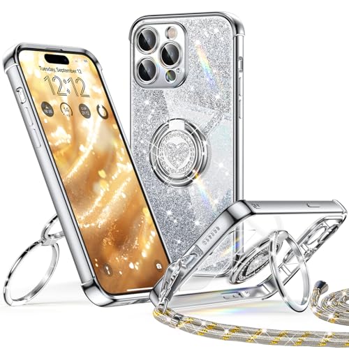 XYZ für iPhone 14 Pro Max Hülle mit Band, Herzen Doppelring Ständer Luxus Glitzer HandyHülle Kameraschutz, Frauen Stoßfest Elektroplattiert Soft TPU SchutzHülle Clear iPhone 14 Pro Max Case,Silber XYZ für iPhone 14 Pro Max Hülle mit Band, Herzen Doppelring Ständer Luxus Glitzer HandyHülle Kameraschutz, Frauen Stoßfest Elektroplattiert Soft TPU SchutzHülle Clear iPhone 14 Pro Max Case,Silber von XYZ