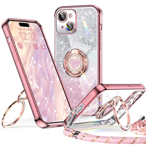 XYZ für iPhone 15 Hülle mit Band, Herzen Doppelring Ständer Luxus Glitzer HandyHülle Kameraschutz, Frauen Stoßfest Elektroplattiert Soft TPU SchutzHülle Clear iPhone 15 Case, Roségold XYZ für iPhone 15 Hülle mit Band, Herzen Doppelring Ständer Luxus Glitzer HandyHülle Kameraschutz, Frauen Stoßfest Elektroplattiert Soft TPU SchutzHülle Clear iPhone 15 Case, Roségold von XYZ