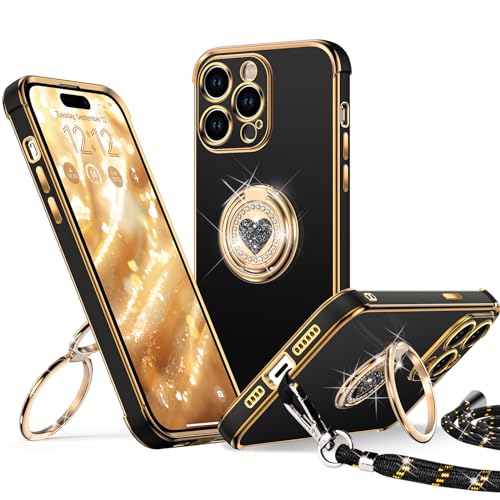 XYZ für iPhone 15 Pro Hülle mit Band, Herz Doppelring Ständer HandyHülle Handykette Frauen Mädchen Dünn Stoßfeste Anti-Kratzt SchutzHülle für iPhone 15 Pro Case, Schwarz XYZ für iPhone 15 Pro Hülle mit Band, Herz Doppelring Ständer HandyHülle Handykette Frauen Mädchen Dünn Stoßfeste Anti-Kratzt SchutzHülle für iPhone 15 Pro Case, Schwarz von XYZ