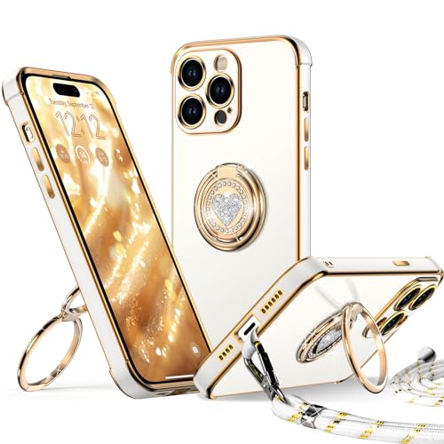 XYZ für iPhone 15 Pro Max Hülle mit Band, Herz Doppelring Ständer HandyHülle Handykette Frauen Mädchen Dünn Stoßfeste Anti-Kratzt SchutzHülle für iPhone 15 Pro Max Case, Weiß XYZ für iPhone 15 Pro Max Hülle mit Band, Herz Doppelring Ständer HandyHülle Handykette Frauen Mädchen Dünn Stoßfeste Anti-Kratzt SchutzHülle für iPhone 15 Pro Max Case, Weiß von XYZ