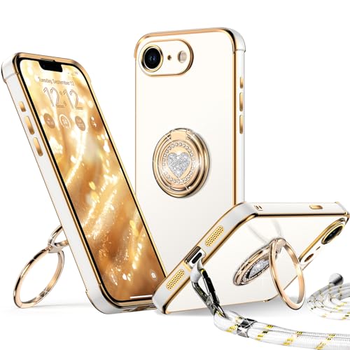 XYZ für iPhone 16E Hülle mit Band, Herz Doppelring Ständer HandyHülle Handykette Frauen Mädchen Dünn Stoßfeste Anti-Kratzt SchutzHülle für iPhone 16E Case, Weiß XYZ für iPhone 16E Hülle mit Band, Herz Doppelring Ständer HandyHülle Handykette Frauen Mädchen Dünn Stoßfeste Anti-Kratzt SchutzHülle für iPhone 16E Case, Weiß von XYZ