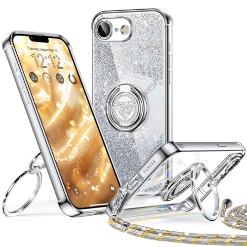XYZ für iPhone 16E Hülle mit Band, Herzen Doppelring Ständer Luxus Glitzer HandyHülle Kameraschutz, Frauen Stoßfest Elektroplattiert Soft TPU SchutzHülle Clear iPhone 16E Case,Silber XYZ für iPhone 16E Hülle mit Band, Herzen Doppelring Ständer Luxus Glitzer HandyHülle Kameraschutz, Frauen Stoßfest Elektroplattiert Soft TPU SchutzHülle Clear iPhone 16E Case,Silber von XYZ