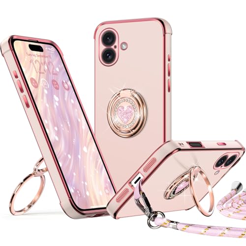 XYZ für iPhone 16 Hülle mit Band, Herz Doppelring Ständer HandyHülle Handykette Frauen Mädchen Dünn Stoßfeste Anti-Kratzt SchutzHülle für iPhone 16 Case, Rosa XYZ für iPhone 16 Hülle mit Band, Herz Doppelring Ständer HandyHülle Handykette Frauen Mädchen Dünn Stoßfeste Anti-Kratzt SchutzHülle für iPhone 16 Case, Rosa von XYZ