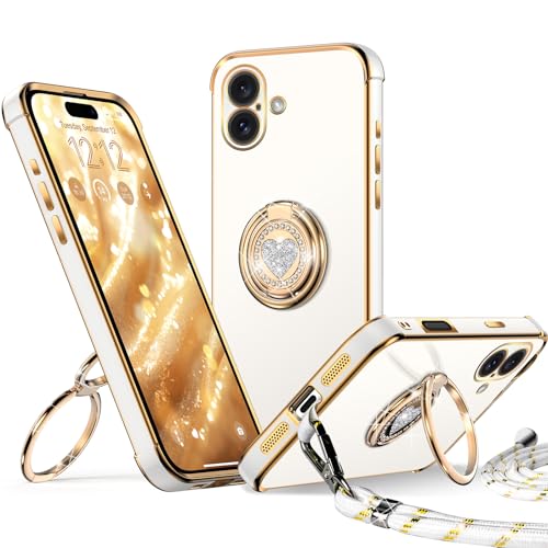 XYZ für iPhone 16 Hülle mit Band, Herz Doppelring Ständer HandyHülle Handykette Frauen Mädchen Dünn Stoßfeste Anti-Kratzt SchutzHülle für iPhone 16 Case, Weiß XYZ für iPhone 16 Hülle mit Band, Herz Doppelring Ständer HandyHülle Handykette Frauen Mädchen Dünn Stoßfeste Anti-Kratzt SchutzHülle für iPhone 16 Case, Weiß von XYZ