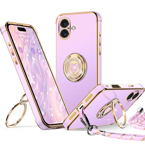 XYZ für iPhone 16 Plus Hülle mit Band, Herz Doppelring Ständer HandyHülle Handykette Frauen Mädchen Dünn Stoßfeste Anti-Kratzt SchutzHülle für iPhone 16 Plus Case, Lila XYZ für iPhone 16 Plus Hülle mit Band, Herz Doppelring Ständer HandyHülle Handykette Frauen Mädchen Dünn Stoßfeste Anti-Kratzt SchutzHülle für iPhone 16 Plus Case, Lila von XYZ