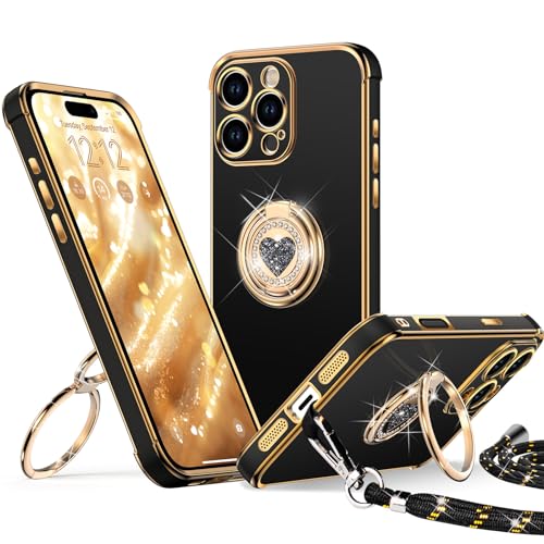 XYZ für iPhone 16 Pro Max Hülle mit Band, Herz Doppelring Ständer HandyHülle Handykette Frauen Mädchen Dünn Stoßfeste Anti-Kratzt SchutzHülle für iPhone 16 Pro Max Case, Schwarz XYZ für iPhone 16 Pro Max Hülle mit Band, Herz Doppelring Ständer HandyHülle Handykette Frauen Mädchen Dünn Stoßfeste Anti-Kratzt SchutzHülle für iPhone 16 Pro Max Case, Schwarz von XYZ