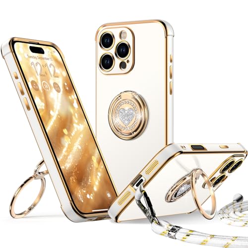 XYZ für iPhone 16 Pro Max Hülle mit Band, Herz Doppelring Ständer HandyHülle Handykette Frauen Mädchen Dünn Stoßfeste Anti-Kratzt SchutzHülle für iPhone 16 Pro Max Case, Weiß XYZ für iPhone 16 Pro Max Hülle mit Band, Herz Doppelring Ständer HandyHülle Handykette Frauen Mädchen Dünn Stoßfeste Anti-Kratzt SchutzHülle für iPhone 16 Pro Max Case, Weiß von XYZ